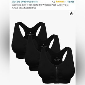 WANAYOU 3-pack Women's Zip Front Sports Bra Wireless XL EUC